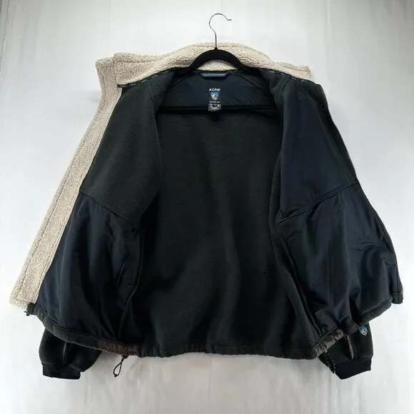 KUHL Jacket Mens Sz M Alpenwurxs Faux Leather Trim Sherpa Fleece Full Zip Black - Picture 2 of 12
